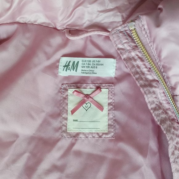 H&M Girls Soft Pink Puffer Jacket / 7-8Year - Picture 7 of 7
